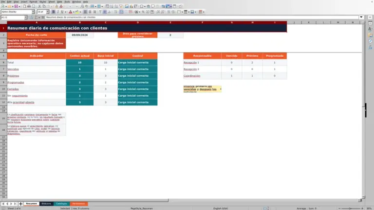 Vista previa de Bitácora de comunicación con clientes del taller en Excel