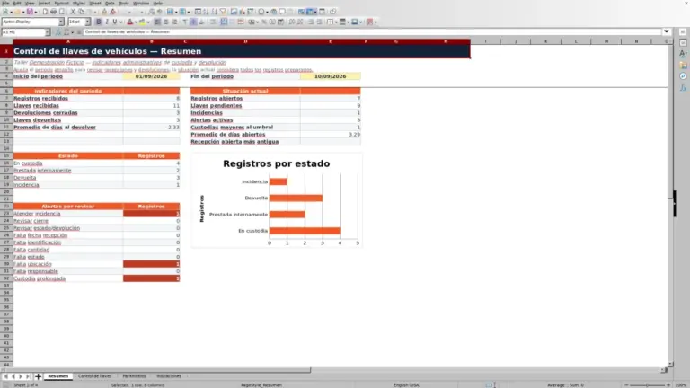 Vista previa de Control de llaves de vehículos en Excel