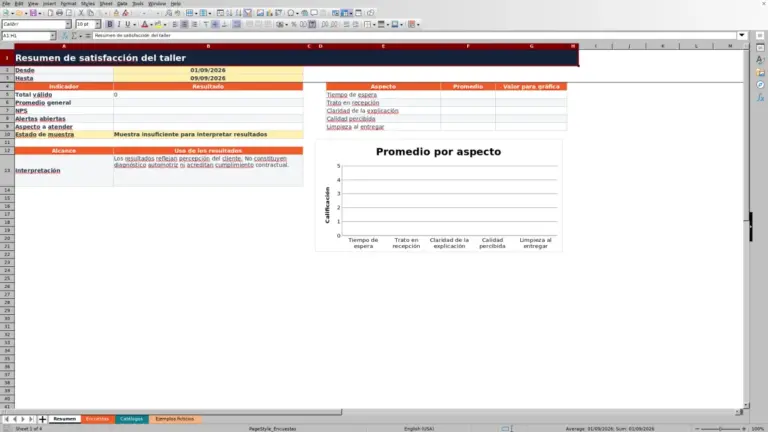 Vista previa de Encuesta de satisfacción del taller en Excel