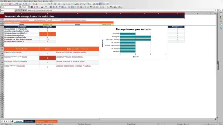 Vista previa de Formato de recepción de vehículo en Excel